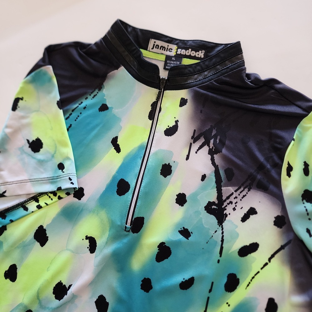 Jamie Sandock blue yellow‎ multi color performance golf 1/4 zip shirt size XL